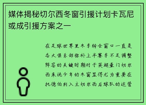 媒体揭秘切尔西冬窗引援计划卡瓦尼或成引援方案之一