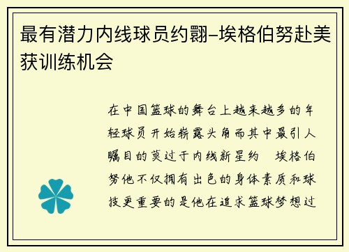 最有潜力内线球员约翾-埃格伯努赴美获训练机会